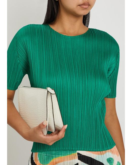 Pleats Please Issey Miyake Green Pleated Woven Top