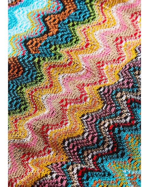 Missoni Blue Zigzag Fringed Fine-Knit Scarf