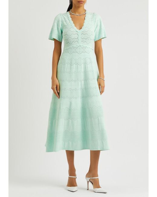 Needle & Thread Green Pointelle-Knit Midi Dress