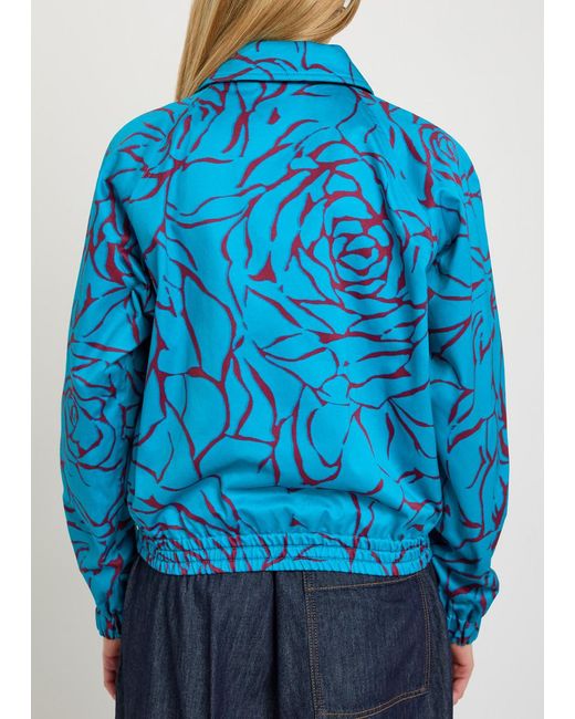 Dries Van Noten Blue Viinnia Floral Print Reversible Cotton Bomber Jacket