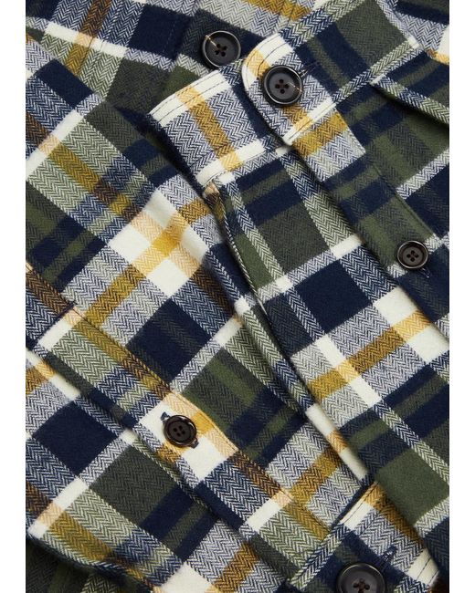 Oliver Spencer Green Treviscoe Checked Brushed Cotton Overshirt for men