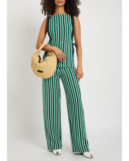 Jonathan Simkhai Green Brenner Striped Straight-Leg Knit Trousers