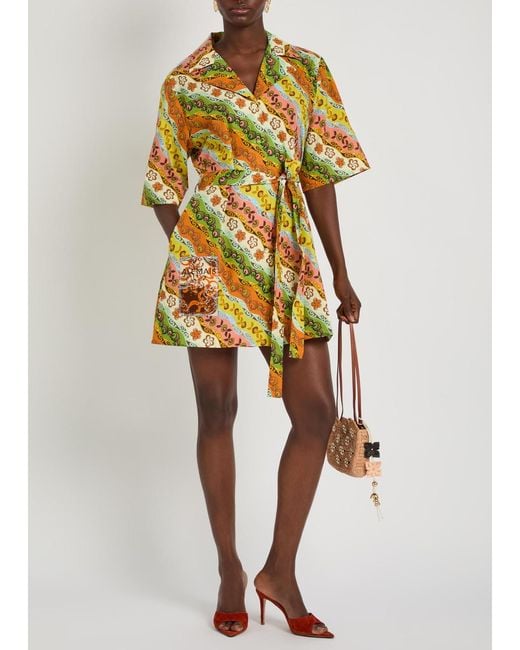 ALÉMAIS Yellow Janine Printed Belted Cotton Mini Shirt Dress