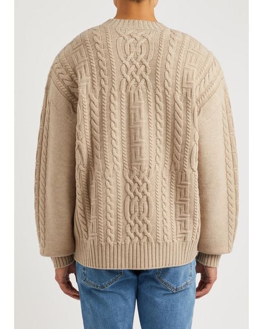 Versace Natural Medusa-embroidered Cable-knit Wool Jumper for men