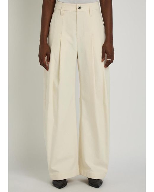 Brunello Cucinelli Natural Pleated Wide-Leg Cotton-Blend Trousers