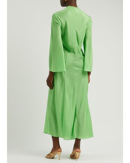 Forte Forte Green Silk-Satin Midi Dress