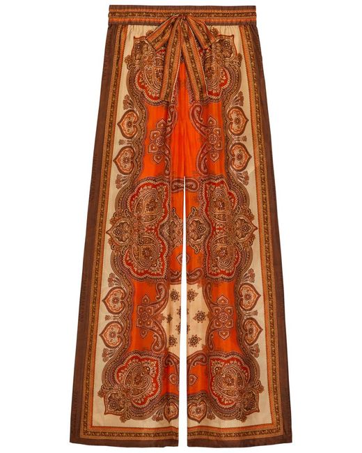 Zimmermann Orange Mohan Wide-Leg Silk Trousers