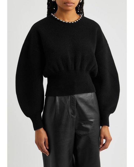 Alexander Wang Black Bead-embellished Wool-blend Jumper