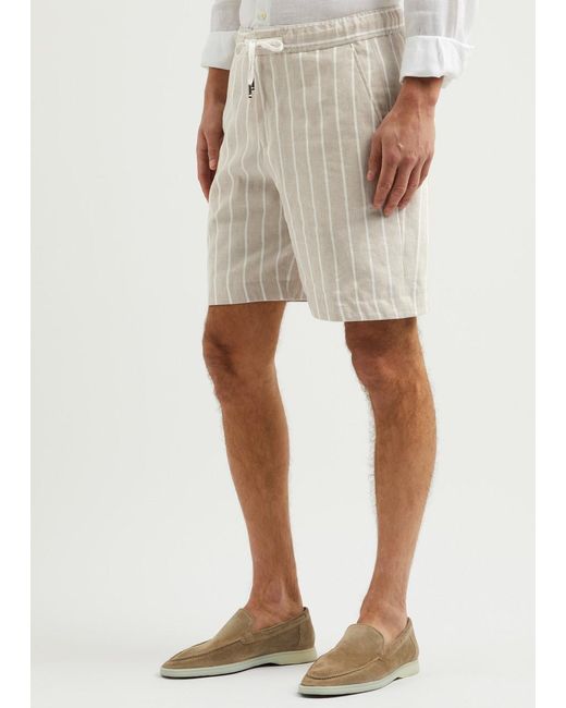 Boss White Striped Linen-Blend Shorts for men