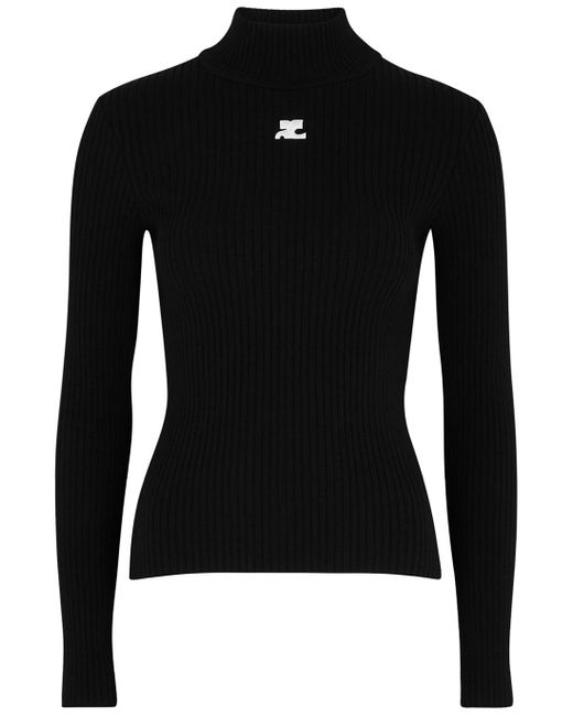 Logo ribbed-knit tank top in black - Courreges