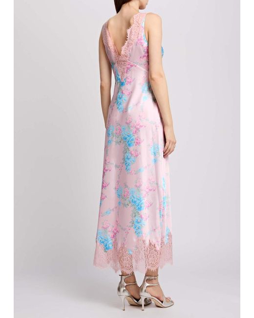 LoveShackFancy White Floral Printed Satin Maxi Dress