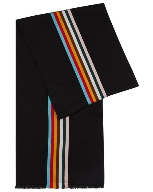 Paul Smith Black Central Striped Wool-blend Scarf for men