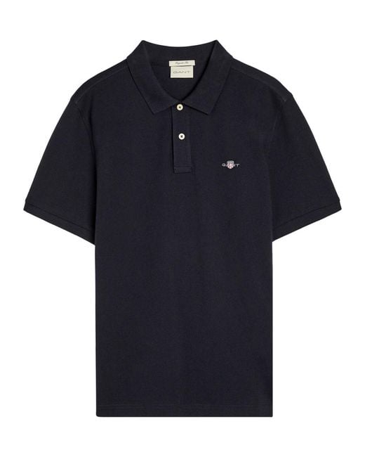 Gant Blue Logo-Embroidered Piqué Cotton Polo Shirt for men