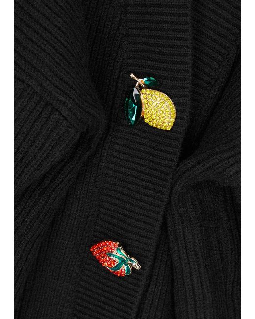 Olivia Rubin Black Franki Embellished Ribbed-knit Cardigan