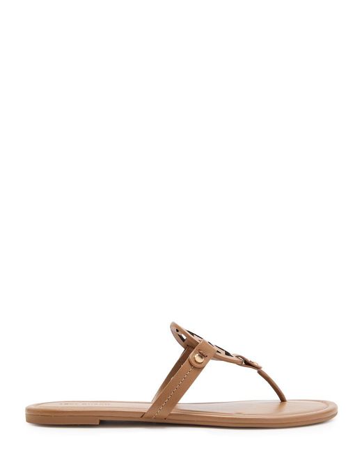 Tory Burch Brown Miller Logo Leather Flip Flops