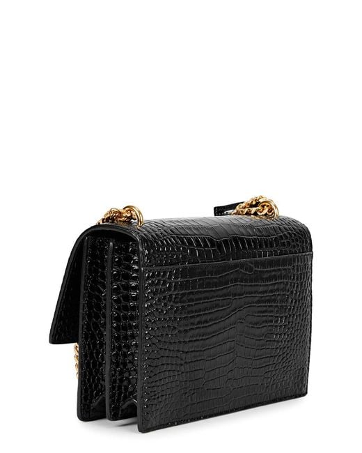 Saint Laurent Black Sunset Medium Crocodile-effect Shoulder Bag