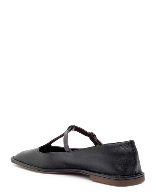The Row Black Leather Mary Jane Flats