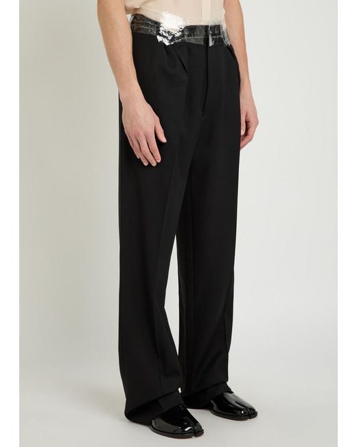 Maison Margiela Black Tape-Effect Straight-Leg Wool Trousers for men