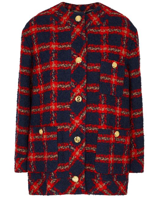 Gucci Checked Bouclé Tweed Jacket in Navy (Blue) - Lyst