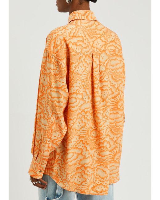 Stella McCartney Orange Cloud-print Silk Shirt