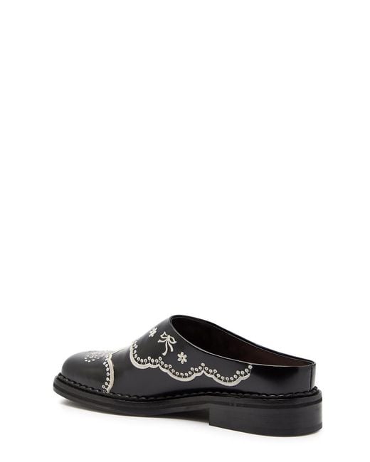 Simone Rocha Black Embroidered Leather Mules