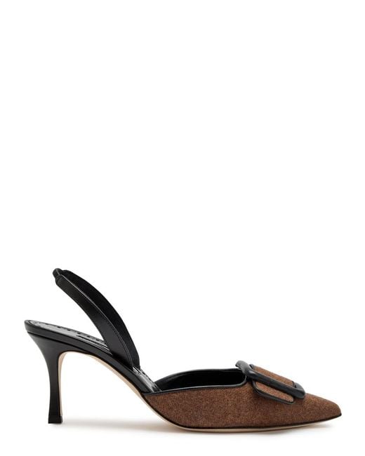 Manolo Blahnik Brown Mayslibi 70 Slingback Leather Pumps