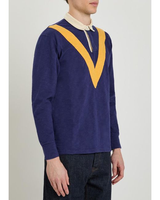 Drake's Blue Panelled Cotton Rugby Top for men