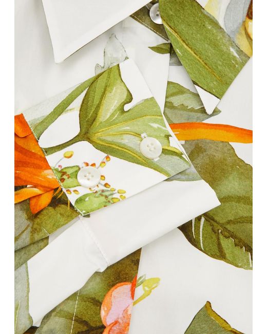 Marina Rinaldi Gray Appia Floral-print Cotton-poplin Shirt