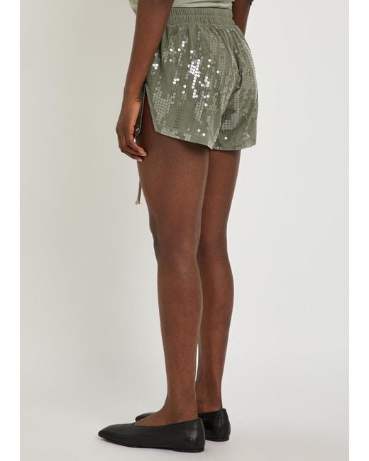 Rick Owens Green Ricamati Embellished Stretch-Tulle Shorts