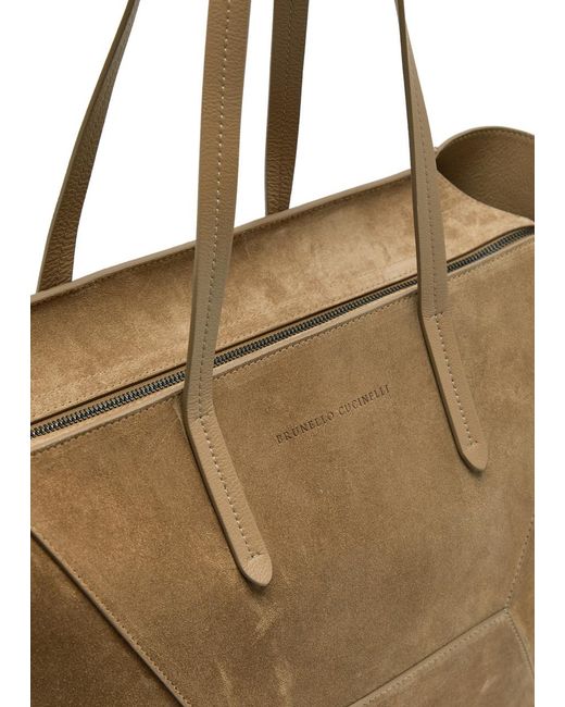 Brunello Cucinelli Brown Bead Medium Suede Tote Bag