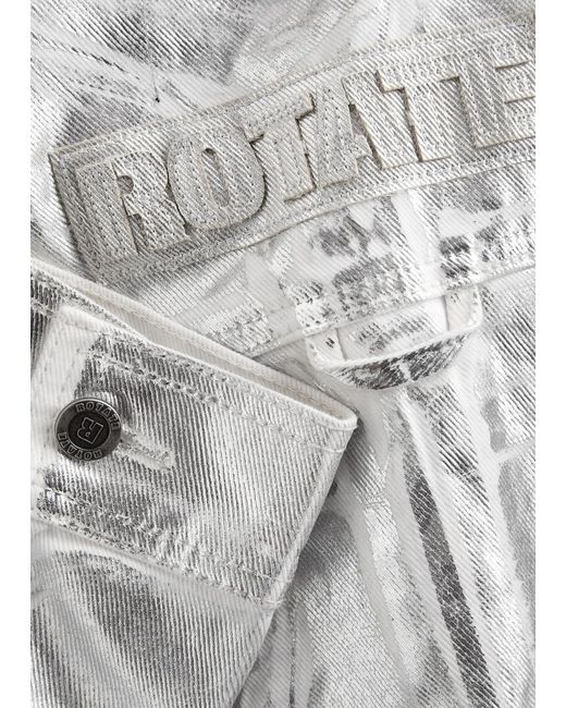ROTATE SUNDAY White Metallic Foil-Print Denim Jacket