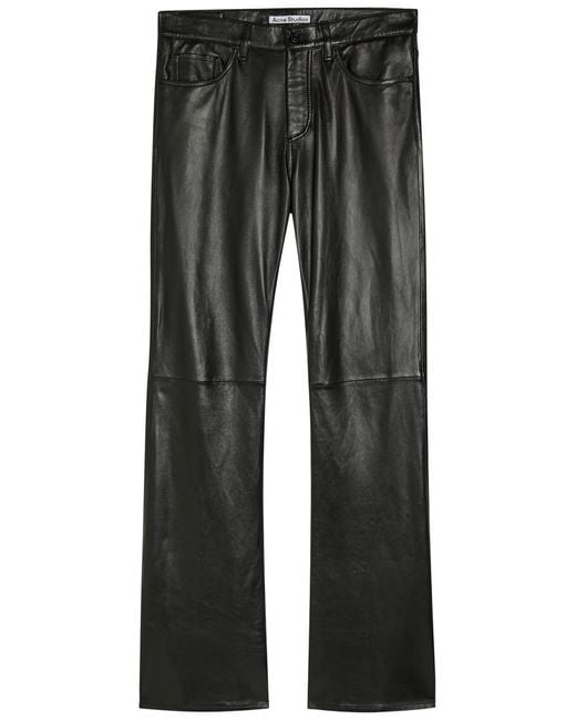 Acne Gray Bootcut Leather Trousers for men