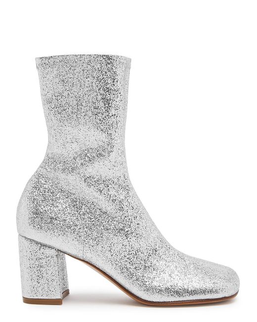 Dries Van Noten White 75 Glittered Ankle Boots
