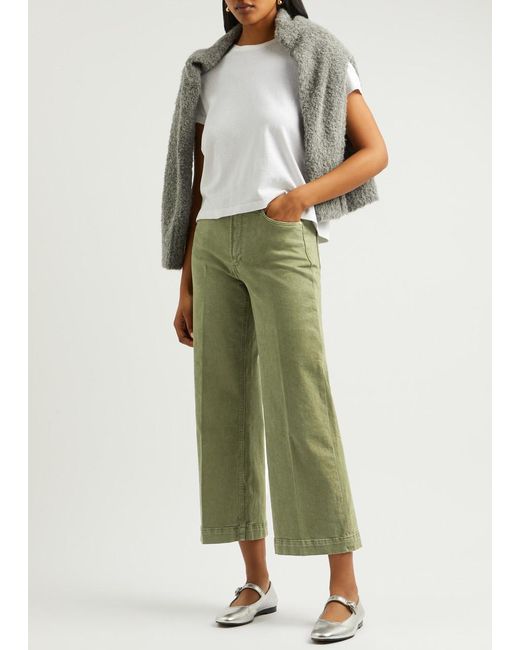PAIGE Green Anessa Wide-Leg Jeans