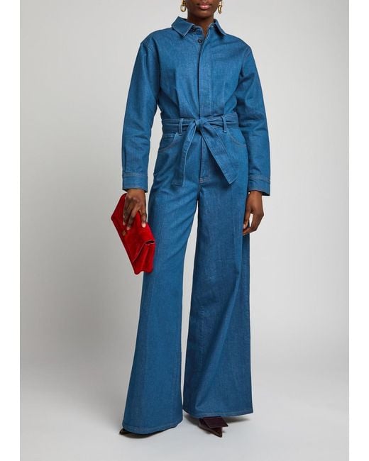 PAIGE Blue Cameron Wide-Leg Stretch-Denim Jumpsuit