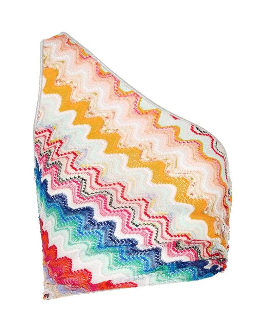 Missoni Gray Zigzag One-Shoulder Fine-Knit Top
