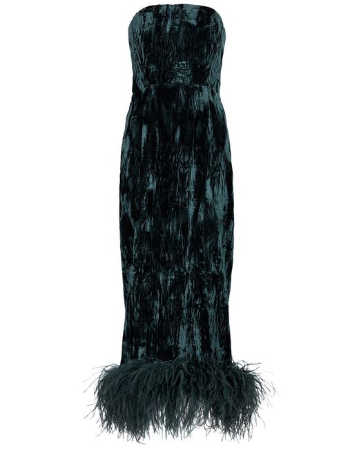 16Arlington Black Minelli Feather-trimmed Velvet Midi Dress