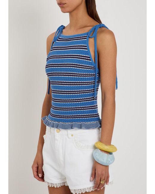 Ganni Blue Striped Cotton-Knit Top