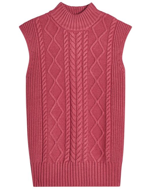 Varley Red Joilette Roll-Neck Cable-Knit Vest