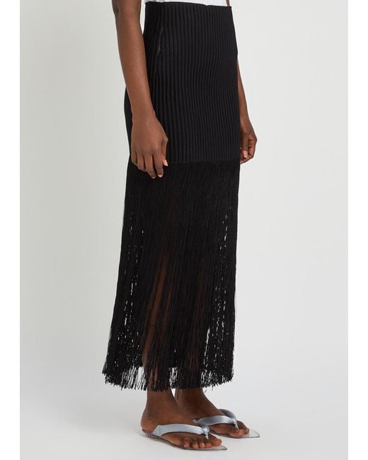 Alaïa Black Fringed Ribbed-Knit Skirt