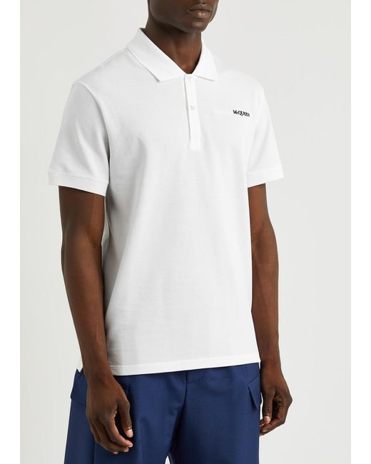 Alexander McQueen White Logo-Embroidered Piqué Cotton Polo Shirt for men