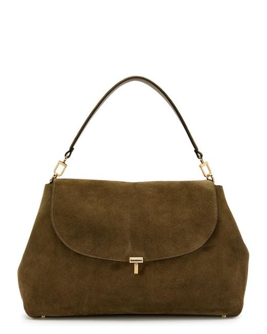 Totême Brown T-Lock Suede Top Handle Bag
