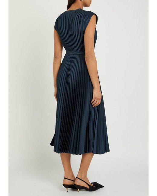 Joseph Blue Volta Plissé Satin-Crepe Midi Dress
