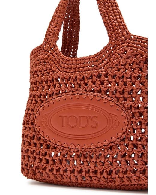 Tod's Red Manici Mini Raffia Top Handle Bag