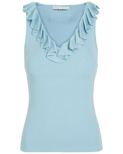 Alice + Olivia Blue Marnie Ruffled Knit Top