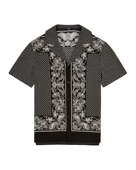 Balmain Black Printed Viscose Shirt for men
