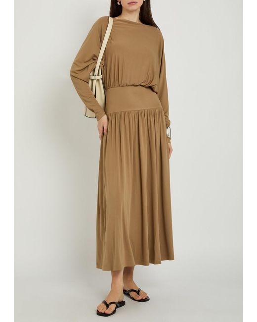 Totême Natural Gathered Crepe-Jersey Midi Dress