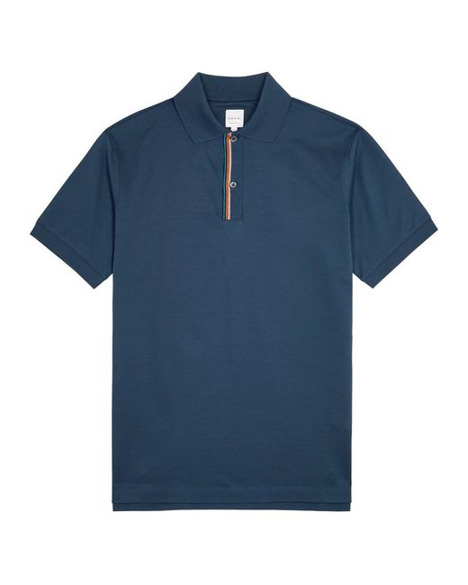 Paul Smith Blue Signature Stripe Piqué Cotton Polo Shirt for men