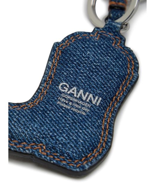 Ganni Blue Western Boot Denim Keyring