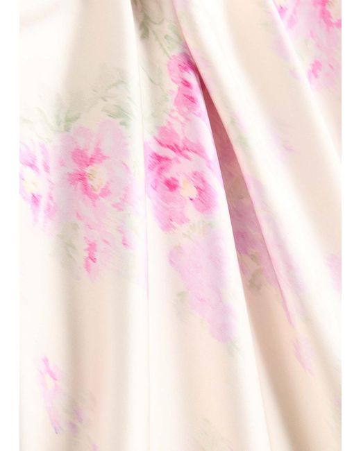 LoveShackFancy Pink Castle Floral-Print Satin Midi Skirt